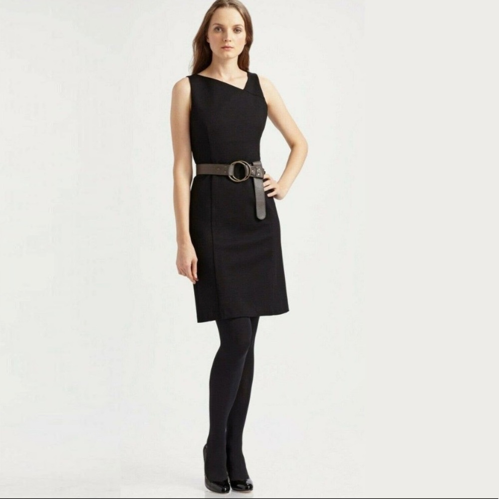 Eileen Fisher sleeveless sheath knit dress size 12 mid length black